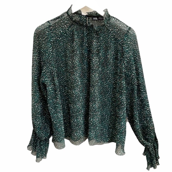 Zara Dot Print Sheer Pleat full Sleeve Top - Picture 1 of 5